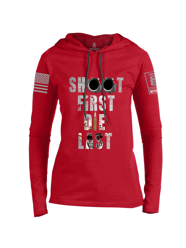 Battleraddle Shoot First Die Last Grey Sleeve Print Womens Thin Cotton Lightweight Hoodie