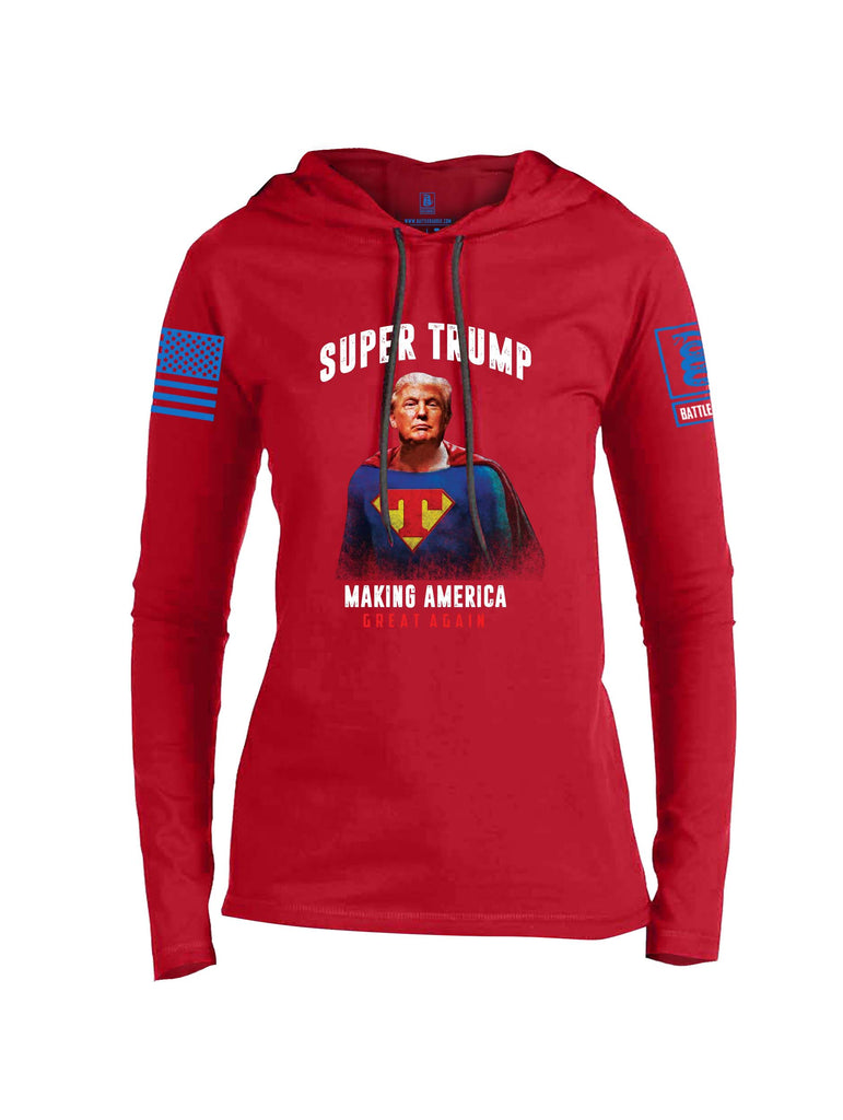 Battleraddle Super Trump Making America Great Again Blue Sleeve Print Womens Thin Cotton Lightweight Hoodie