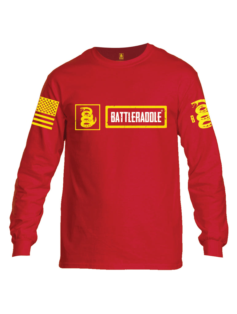 Battleraddle Original Logo Yellow Sleeve Print Mens Cotton Long Sleeve Crew Neck T Shirt