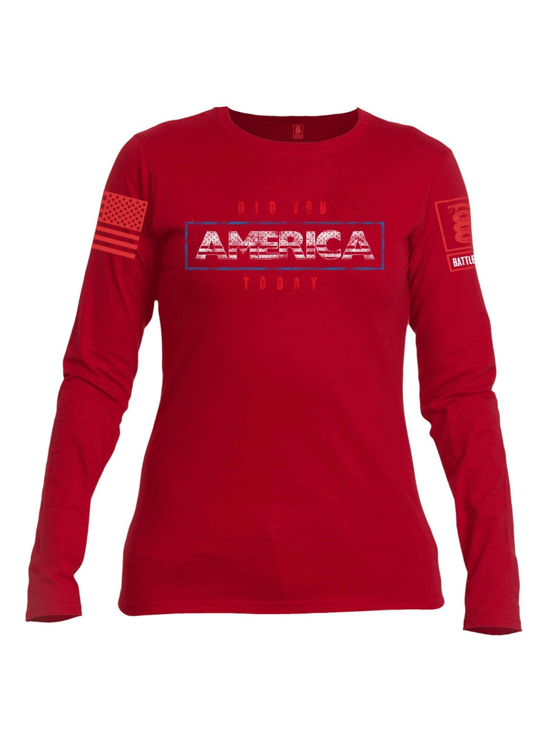 Battleraddle Did You America Today V1 Red Sleeve Print Womens Cotton Long Sleeve Crew Neck T Shirt shirt|custom|veterans|Women-Long Sleeves Crewneck Shirt