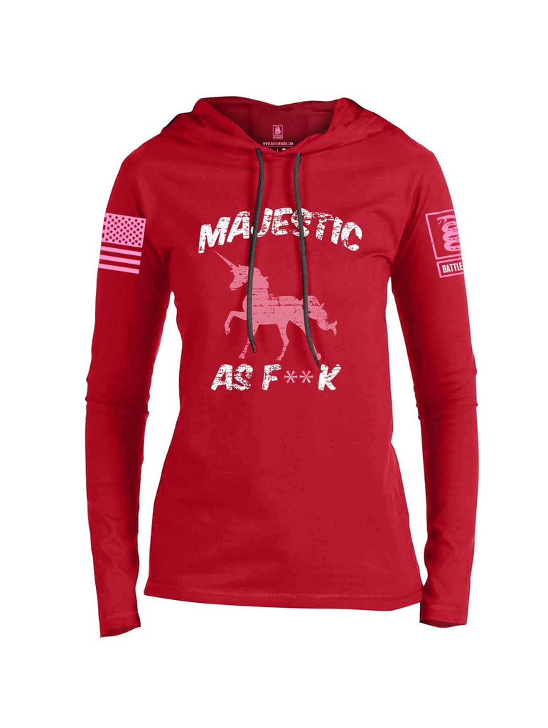 Battleraddle Majestic As F**k Pink Sleeve Print Womens Thin Cotton Lightweight Hoodie shirt|custom|veterans|Apparel-Womens Hoodie-Cotton