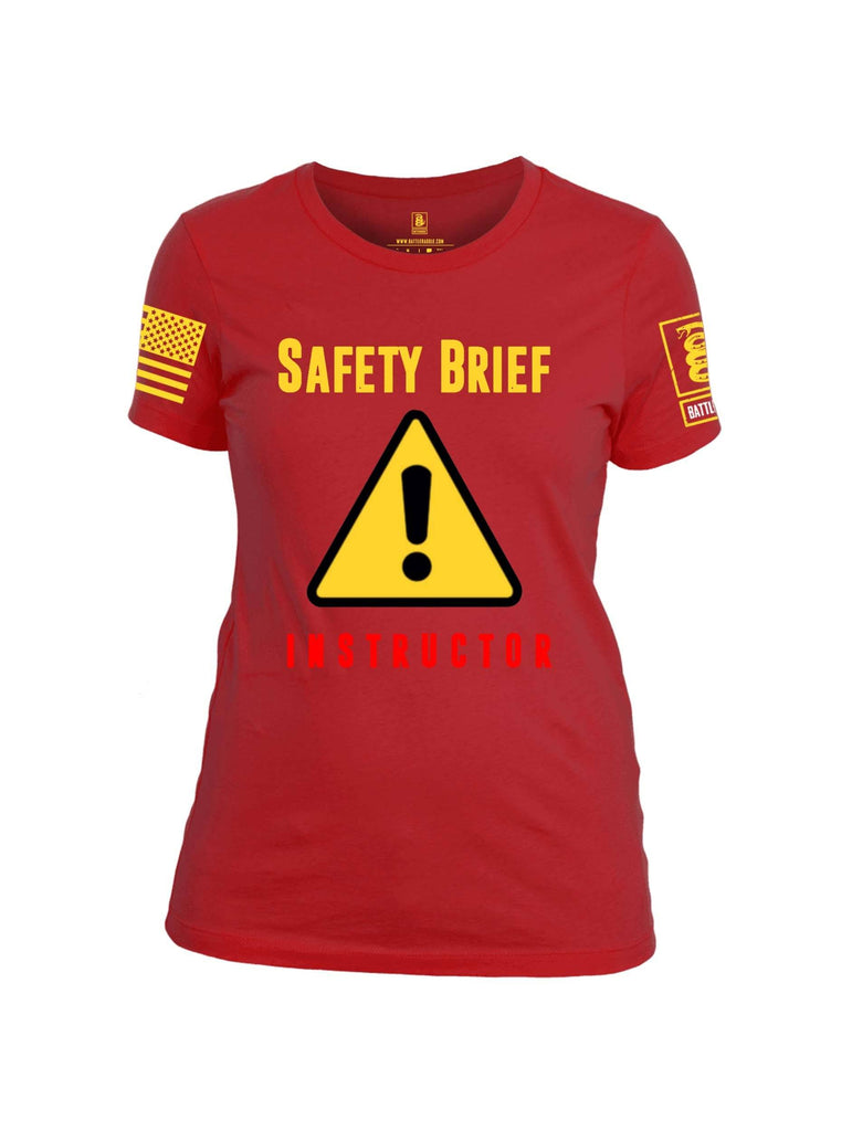 Battleraddle Safety Brief Instructor Yellow Sleeve Print Womens Cotton Crew Neck T Shirt shirt|custom|veterans|Apparel-Womens T Shirt-cotton