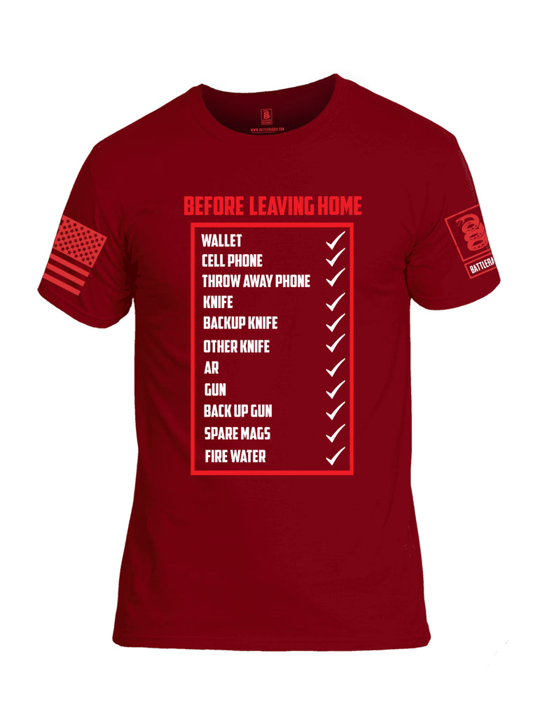 Battleraddle Before Leaving Home Red Sleeve Print Mens Cotton Crew Neck T Shirt