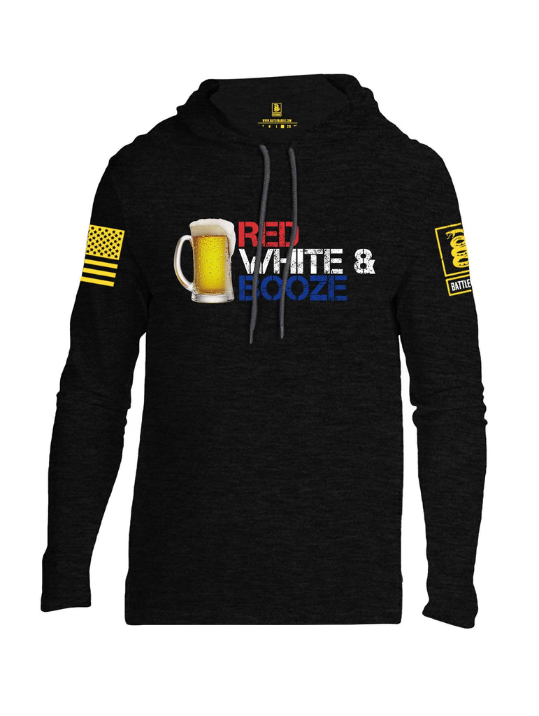 Battleraddle Red White & Booze Yellow Sleeve Print Mens Thin Cotton Lightweight Hoodie shirt|custom|veterans|Apparel-Mens Hoodie-Cotton