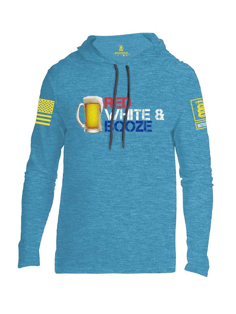 Battleraddle Red White & Booze Yellow Sleeve Print Mens Thin Cotton Lightweight Hoodie shirt|custom|veterans|Apparel-Mens Hoodie-Cotton