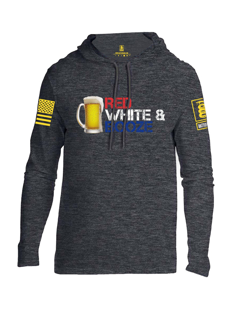 Battleraddle Red White & Booze Yellow Sleeve Print Mens Thin Cotton Lightweight Hoodie shirt|custom|veterans|Apparel-Mens Hoodie-Cotton