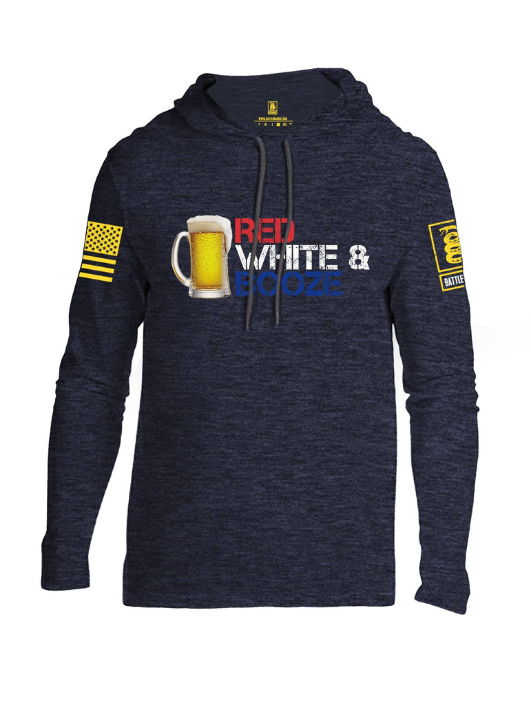 Battleraddle Red White & Booze Yellow Sleeve Print Mens Thin Cotton Lightweight Hoodie shirt|custom|veterans|Apparel-Mens Hoodie-Cotton