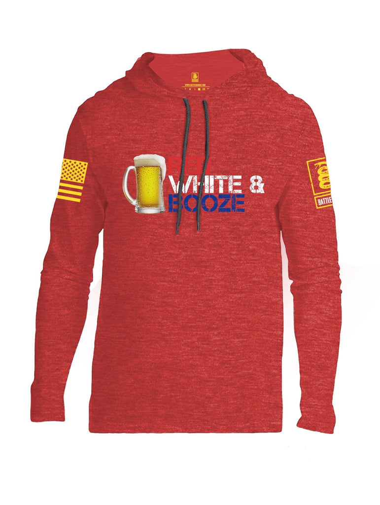Battleraddle Red White & Booze Yellow Sleeve Print Mens Thin Cotton Lightweight Hoodie shirt|custom|veterans|Apparel-Mens Hoodie-Cotton