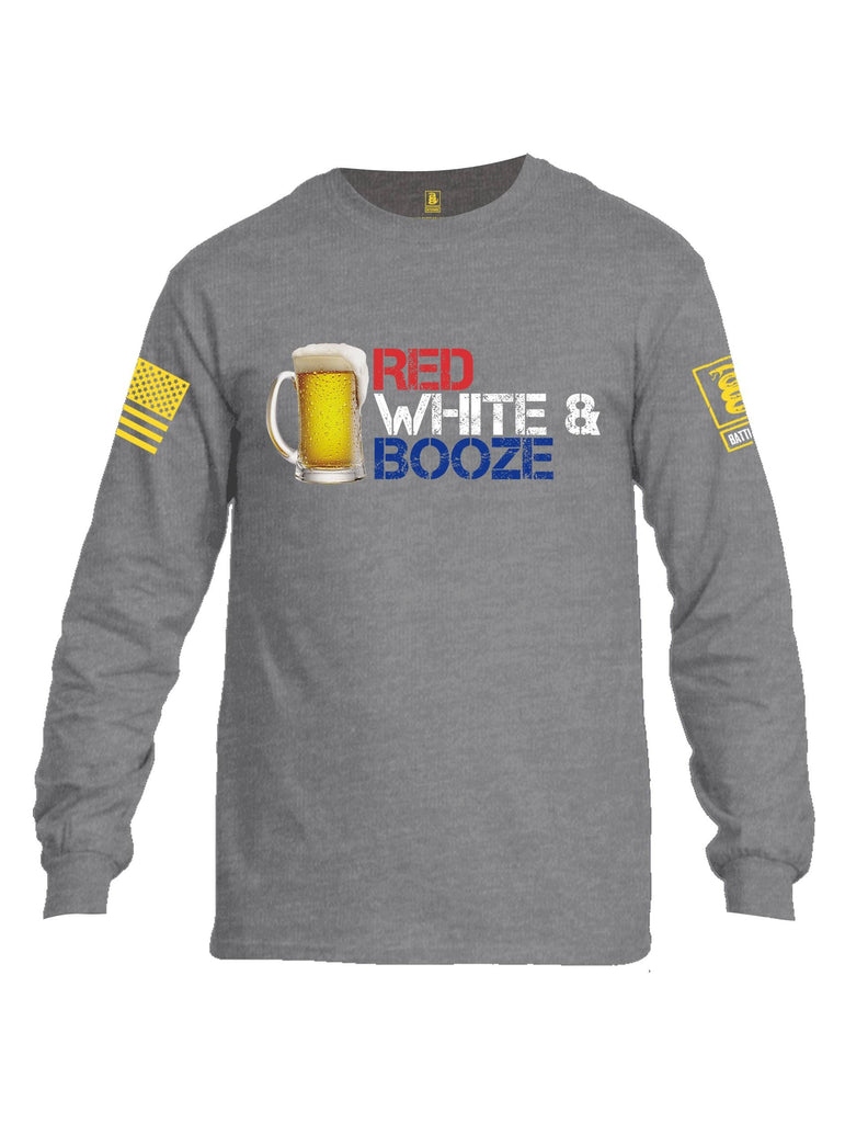 Battleraddle Red White & Booze Yellow Sleeve Print Mens Cotton Long Sleeve Crew Neck T Shirt shirt|custom|veterans|