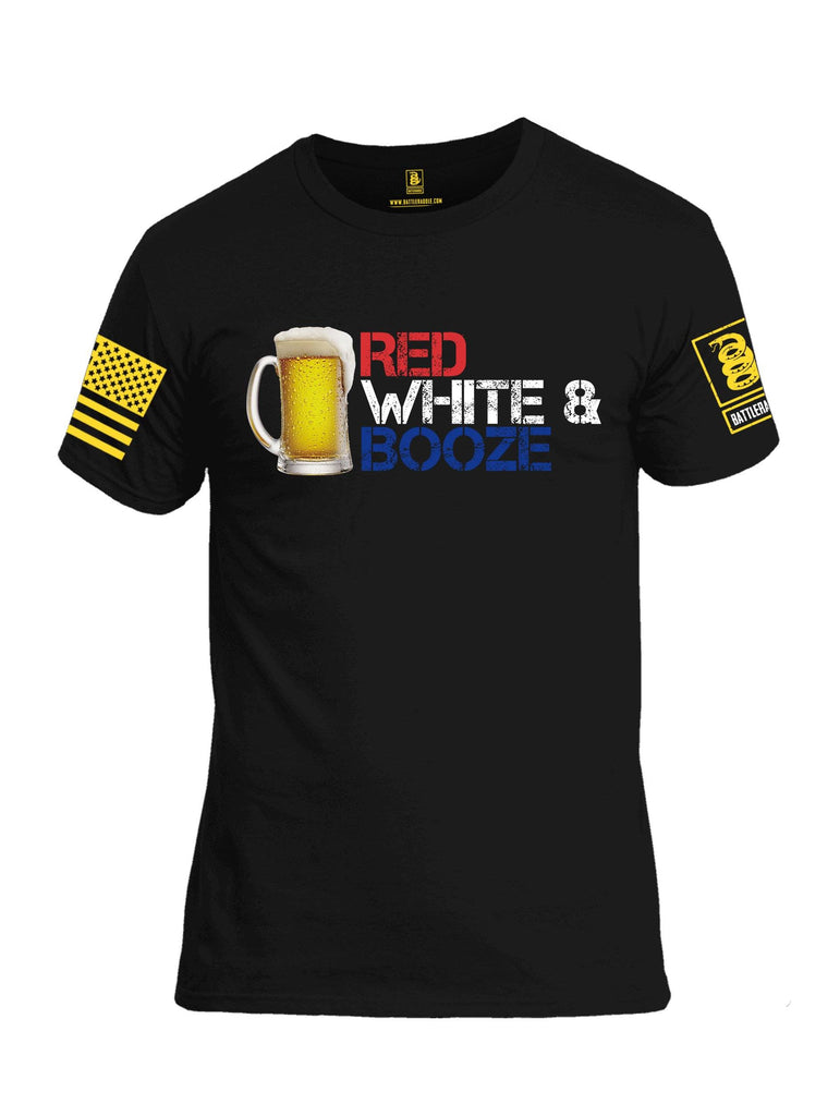 Battleraddle Red White & Booze Yellow Sleeve Print Mens Cotton Crew Neck T Shirt shirt|custom|veterans|Apparel-Mens T Shirt-cotton