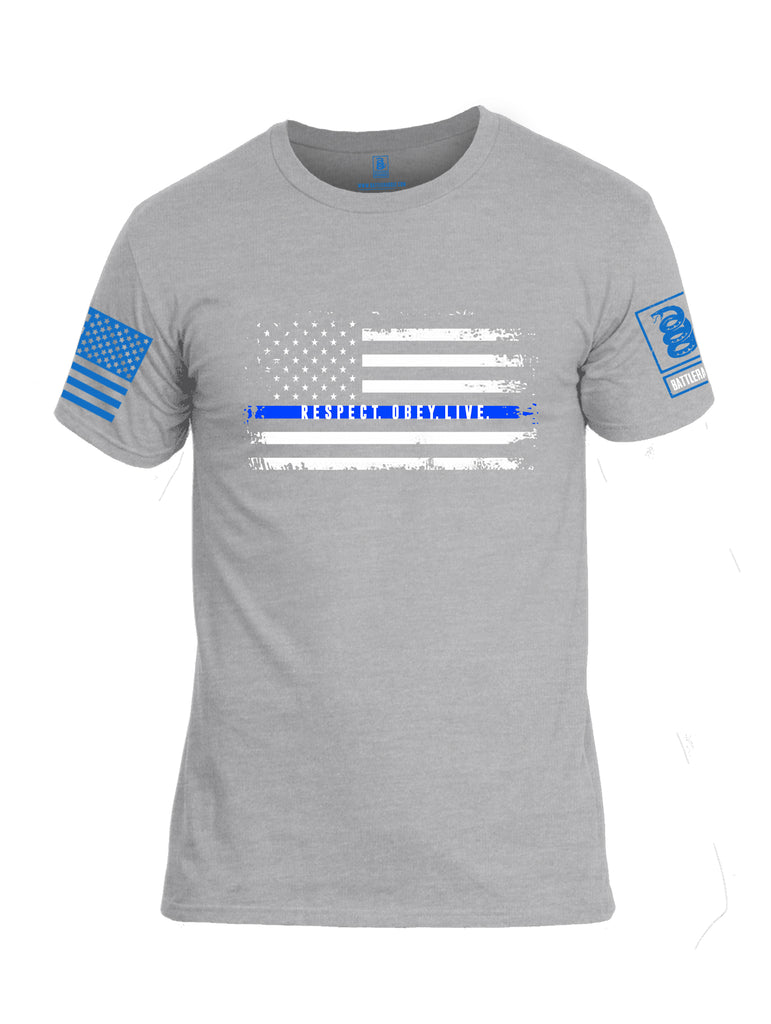 Battleraddle Respect Obey Live Blue Sleeve Print Mens Cotton Crew Neck T Shirt