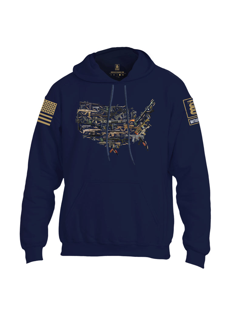 Battleraddle USA Rifle Land Brass Sleeve Print Mens Blended Hoodie With Pockets