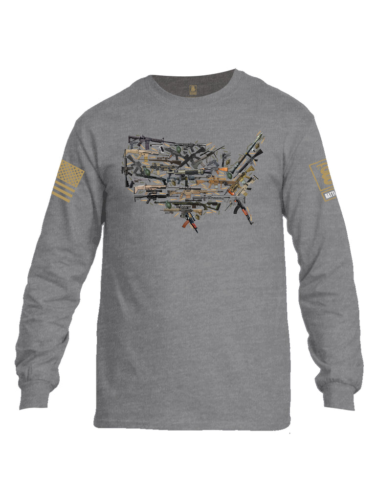Battleraddle USA Rifle Land Brass Sleeve Print Mens Cotton Long Sleeve Crew Neck T Shirt