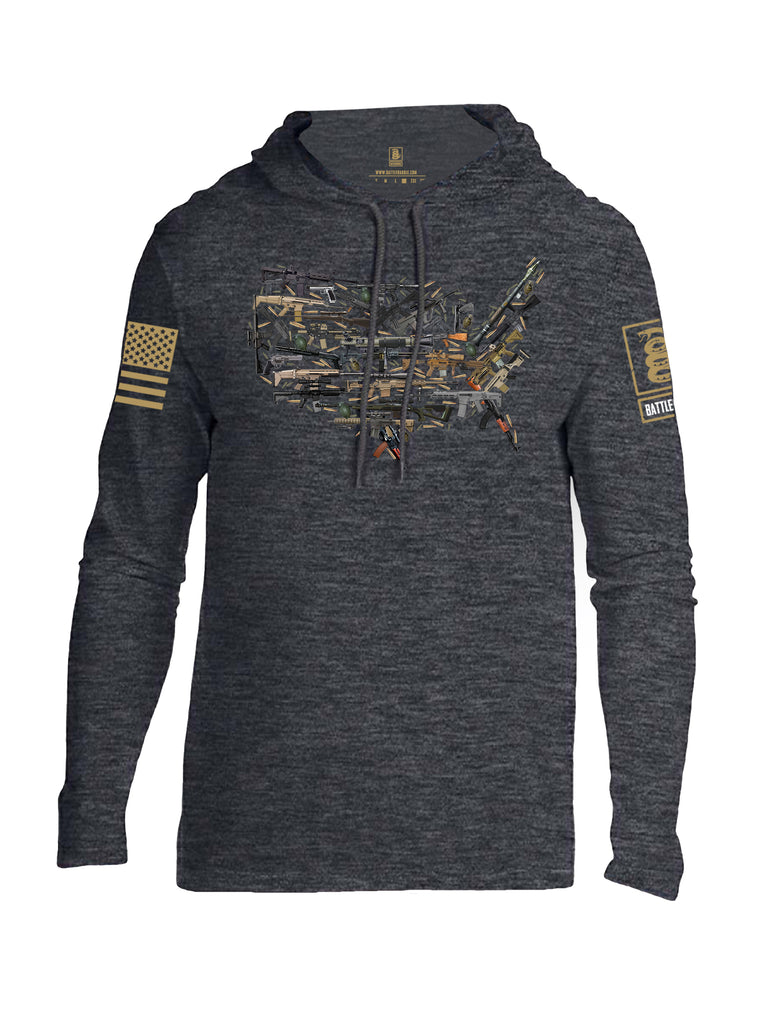 Battleraddle USA Rifle Land Brass Sleeve Print Mens Thin Cotton Lightweight Hoodie