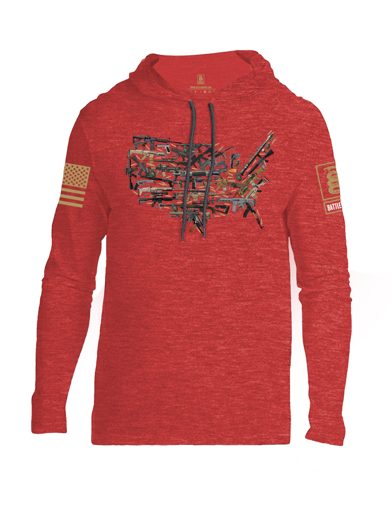 Battleraddle USA Rifle Land Brass Sleeve Print Mens Thin Cotton Lightweight Hoodie