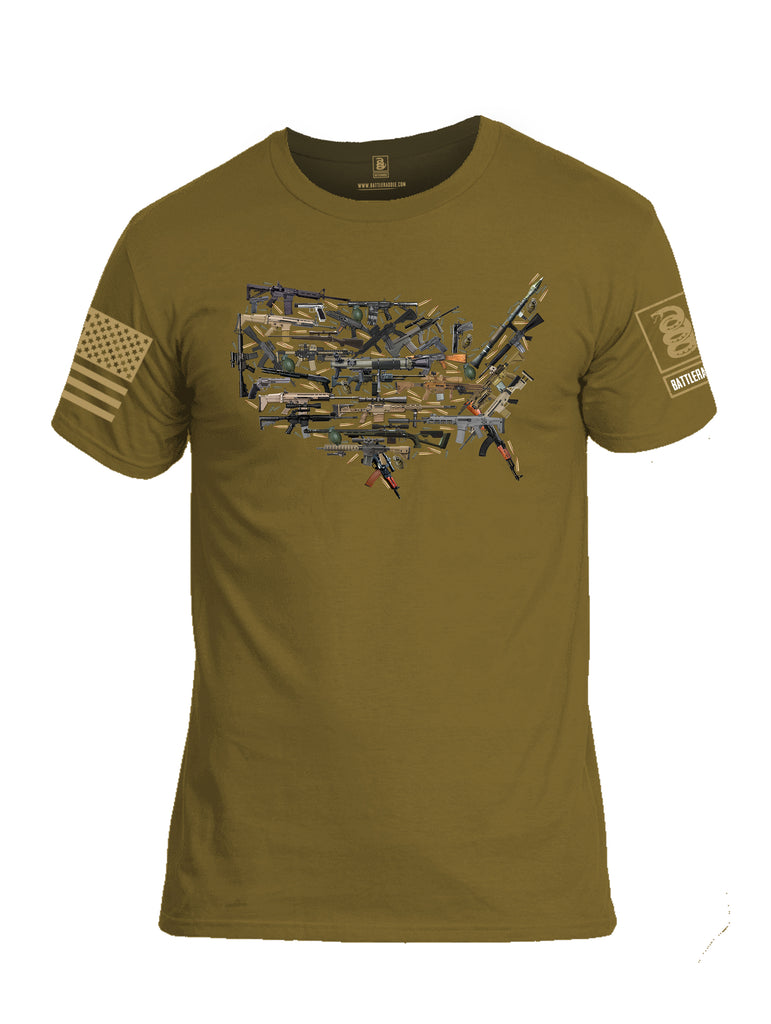 Battleraddle USA Rifle Land Brass Sleeve Print Mens Cotton Crew Neck T Shirt
