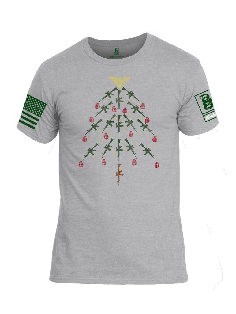 Battleraddle Christmas Rifle Tree Bomb Green Sleeve Print Mens Cotton Crew Neck T Shirt