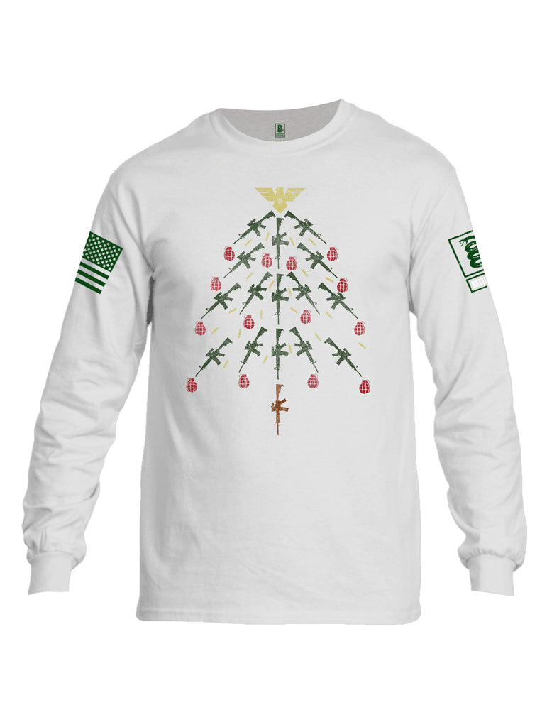 Battleraddle Christmas Rifle Tree Bomb Green Sleeve Print Mens Cotton Long Sleeve Crew Neck T Shirt