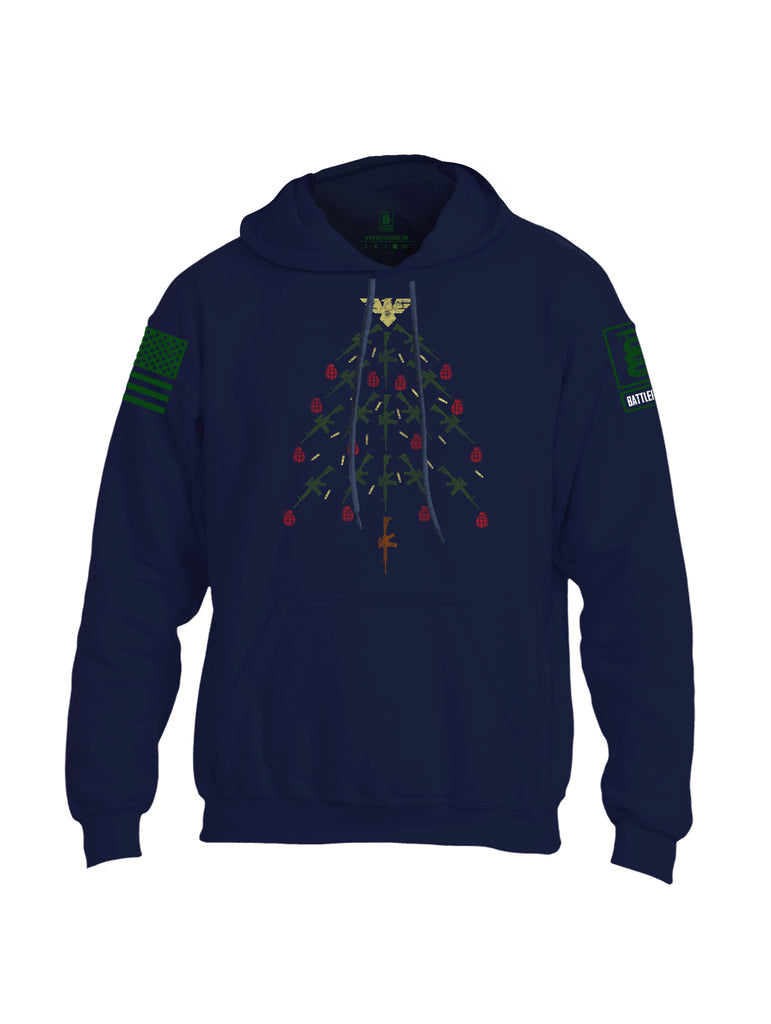 Battleraddle Christmas Rifle Tree Bomb Green Sleeve Print Mens Blended Hoodie With Pockets
