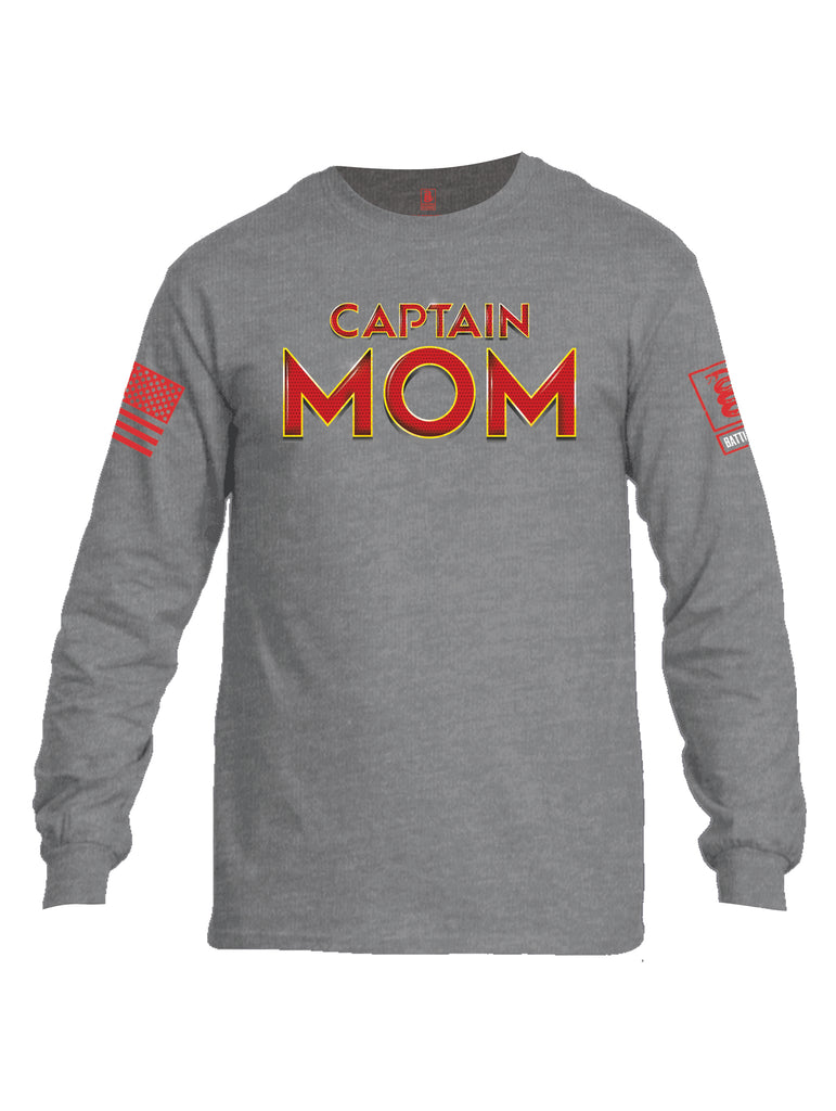 Battleraddle Captain Mom Red Sleeve Print Mens Cotton Long Sleeve Crew Neck T Shirt
