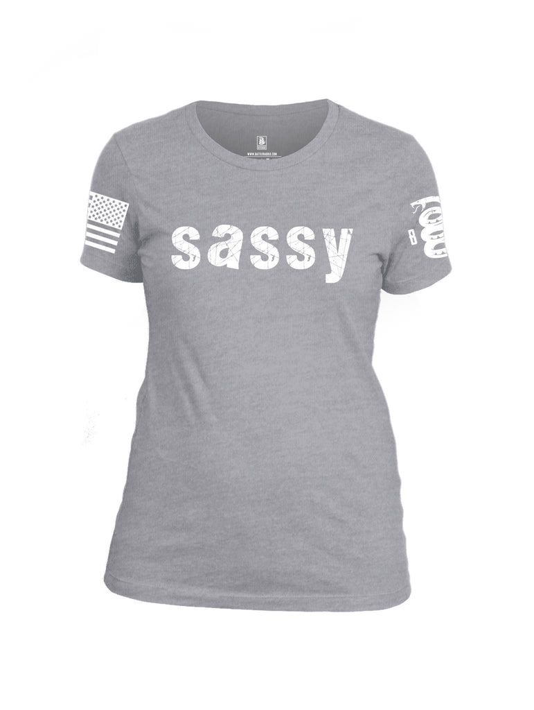 Battleraddle SASSY White Sleeve Print Womens Cotton Crew Neck T Shirt