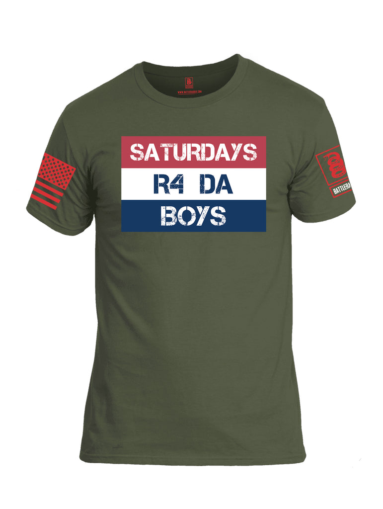 Battleraddle Saturdays R4 Da Boys Red Sleeve Print Mens Cotton Crew Neck T Shirt