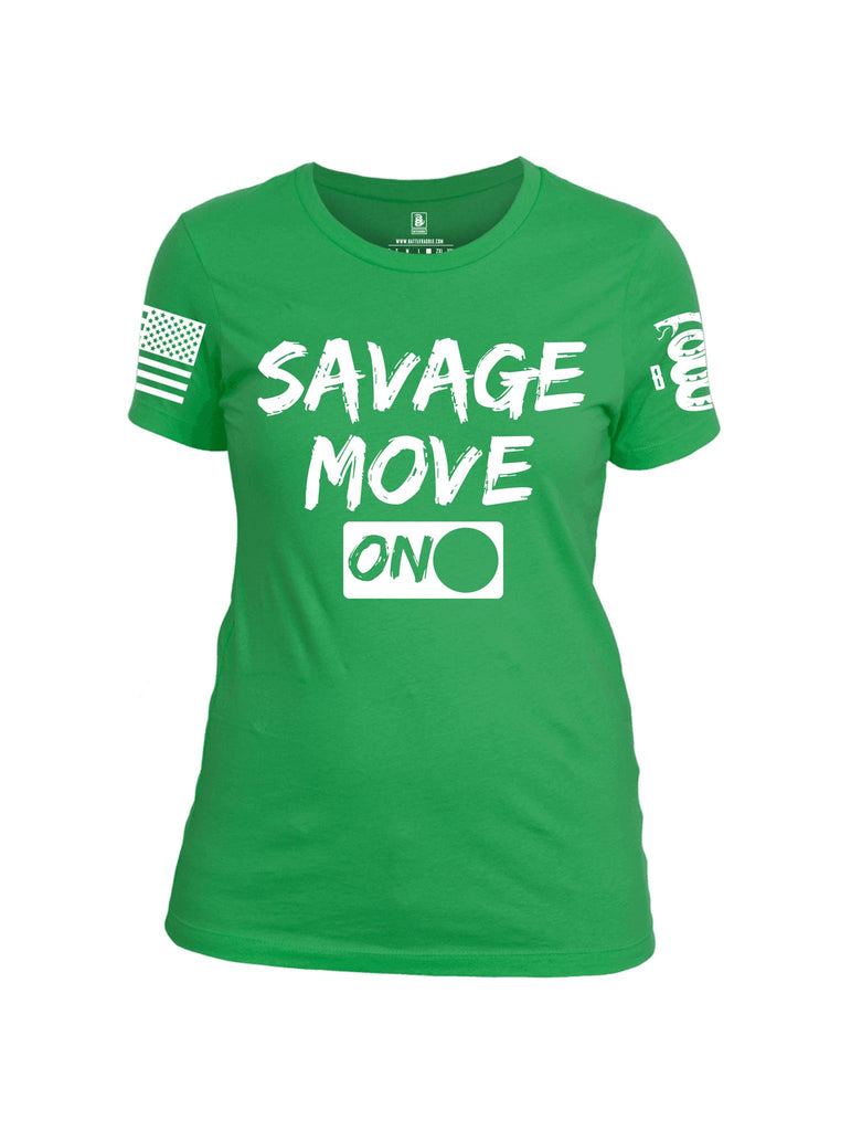 Battleraddle Savage Move On White Sleeve Print Womens Cotton Crew Neck T Shirt