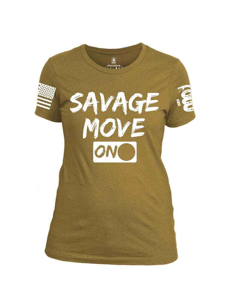 Battleraddle Savage Move On White Sleeve Print Womens Cotton Crew Neck T Shirt