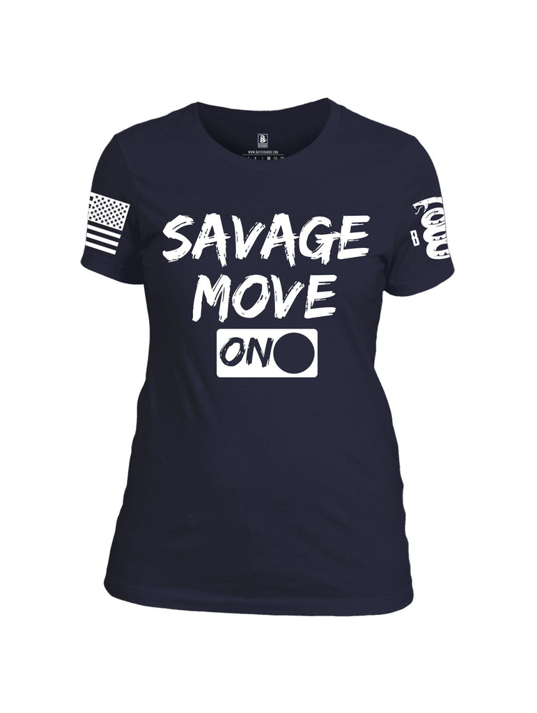 Battleraddle Savage Move On White Sleeve Print Womens Cotton Crew Neck T Shirt