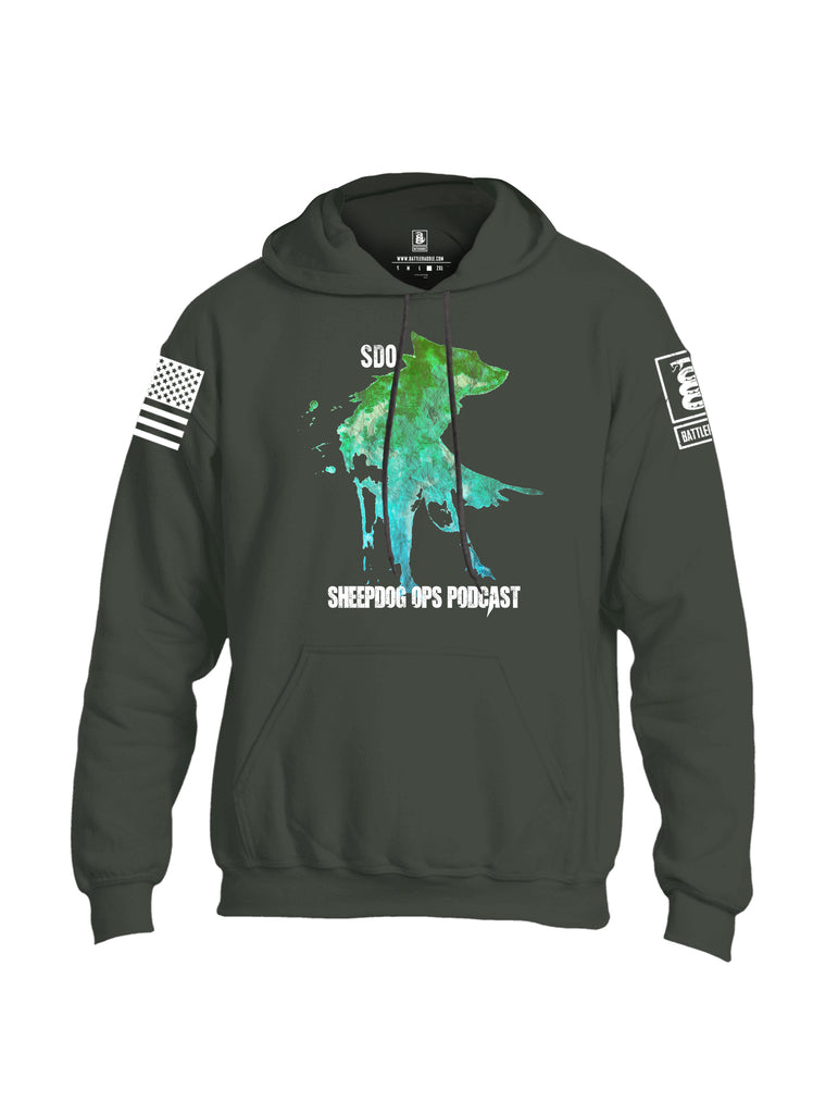 Battleraddle SDO Sheepdog Ops Podcast White Sleeve Print Mens Blended Hoodie With Pockets