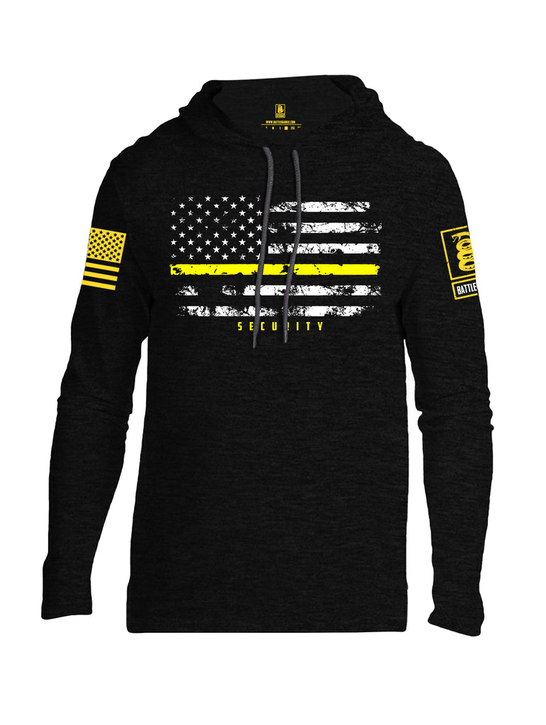 Battleraddle American Flag Yellow Line Security Yellow Sleeve Print Mens Thin Cotton Lightweight Hoodie
