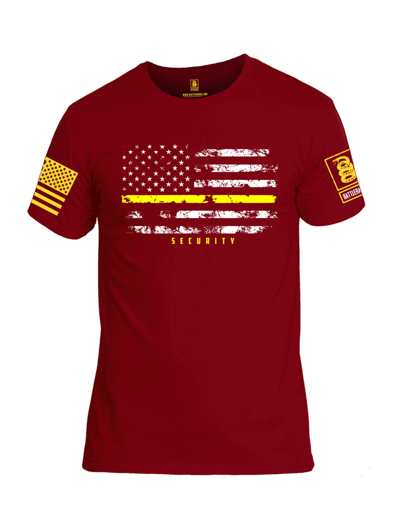 Battleraddle American Flag Yellow Line Security Yellow Sleeve Print Mens Cotton Crew Neck T Shirt
