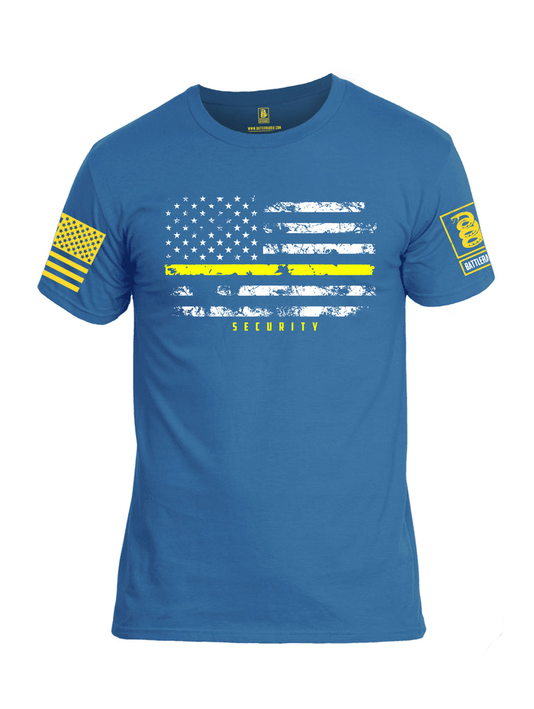 Battleraddle American Flag Yellow Line Security Yellow Sleeve Print Mens Cotton Crew Neck T Shirt
