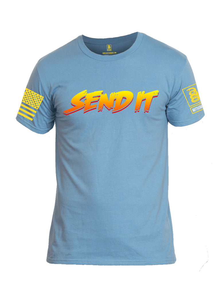 Battleraddle Send It Yellow Sleeve Print Mens Cotton Crew Neck T Shirt