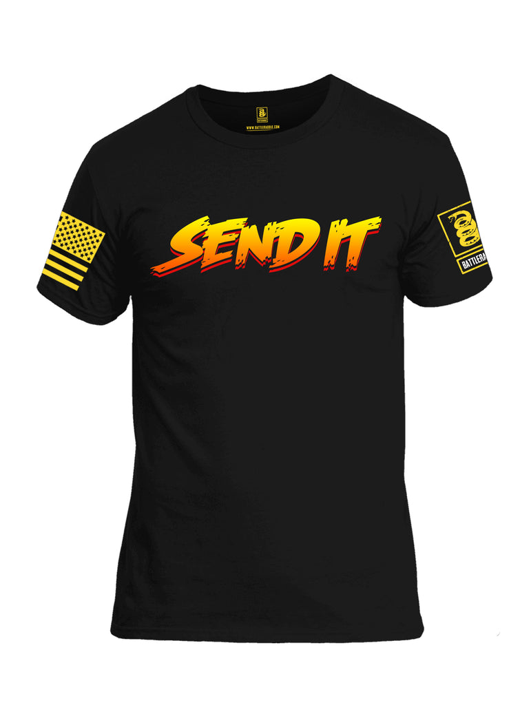 Battleraddle Send It Yellow Sleeve Print Mens Cotton Crew Neck T Shirt