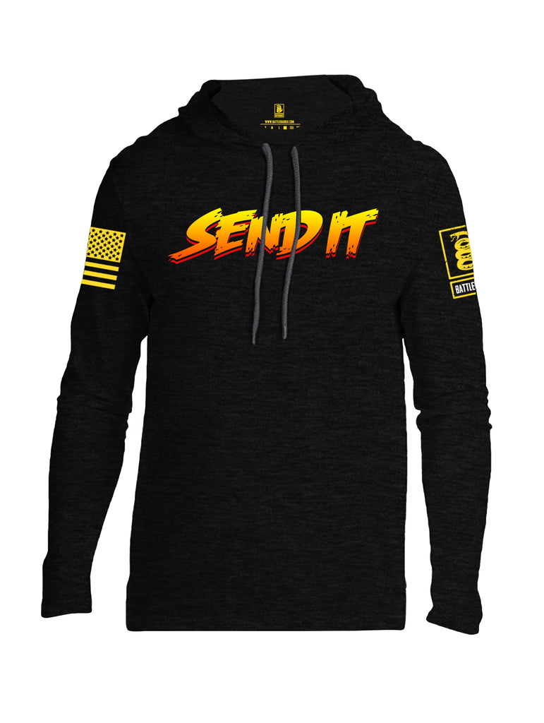 Battleraddle Send It Yellow Sleeve Print Mens Thin Cotton Lightweight Hoodie