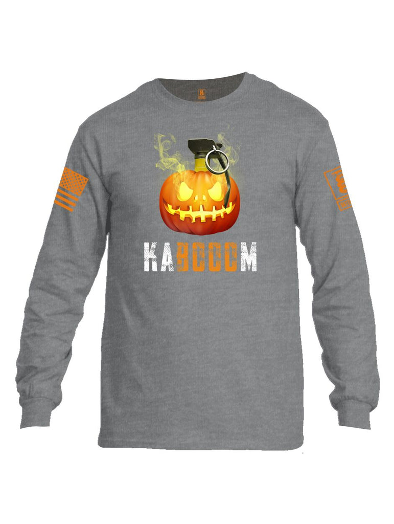 Battleraddle Kabooom Skull Pumpkin Orange Sleeve Print Mens Cotton Long Sleeve Crew Neck T Shirt