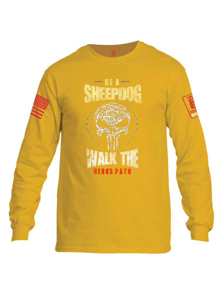 Battleraddle Be A Sheepdog Walk The Hero's Path Red Sleeve Print Mens Cotton Long Sleeve Crew Neck T Shirt - Battleraddle® LLC