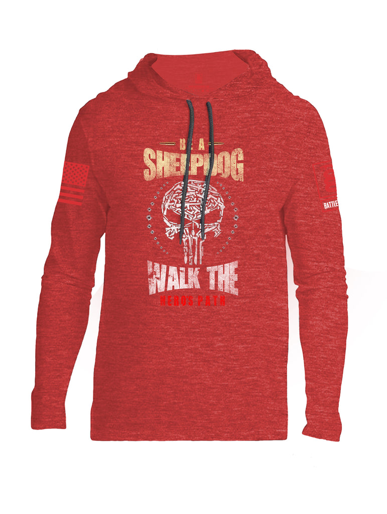 Battleraddle Be A Sheepdog Walk The Hero's Path Red Sleeve Print Mens Thin Cotton Lightweight Hoodie - Battleraddle® LLC