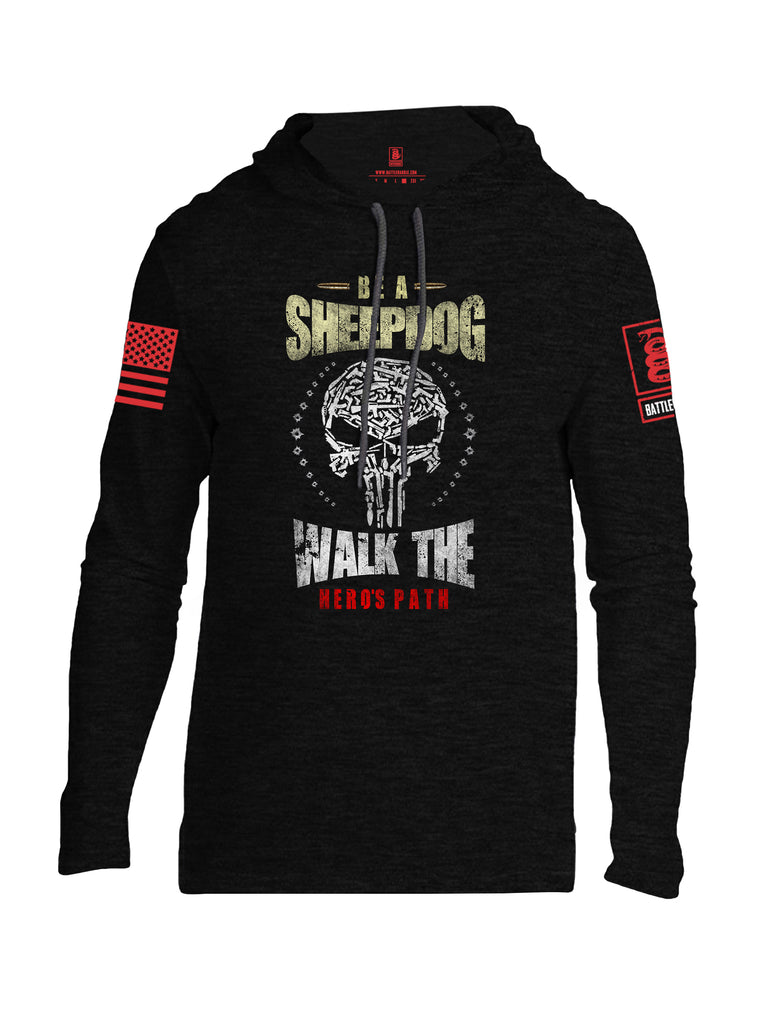 Battleraddle Be A Sheepdog Walk The Hero's Path Red Sleeve Print Mens Thin Cotton Lightweight Hoodie - Battleraddle® LLC