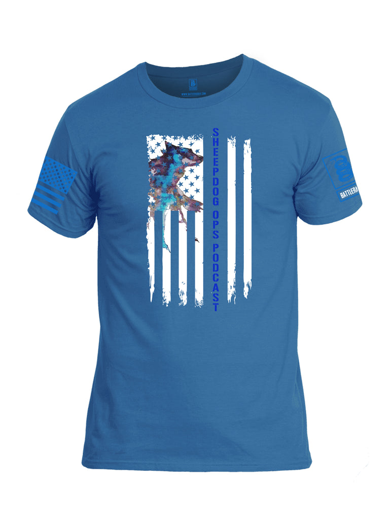 Battleraddle Sheepdog Ops Podcast Vertical Flag Blue Sleeve Print Mens Cotton Crew Neck T Shirt