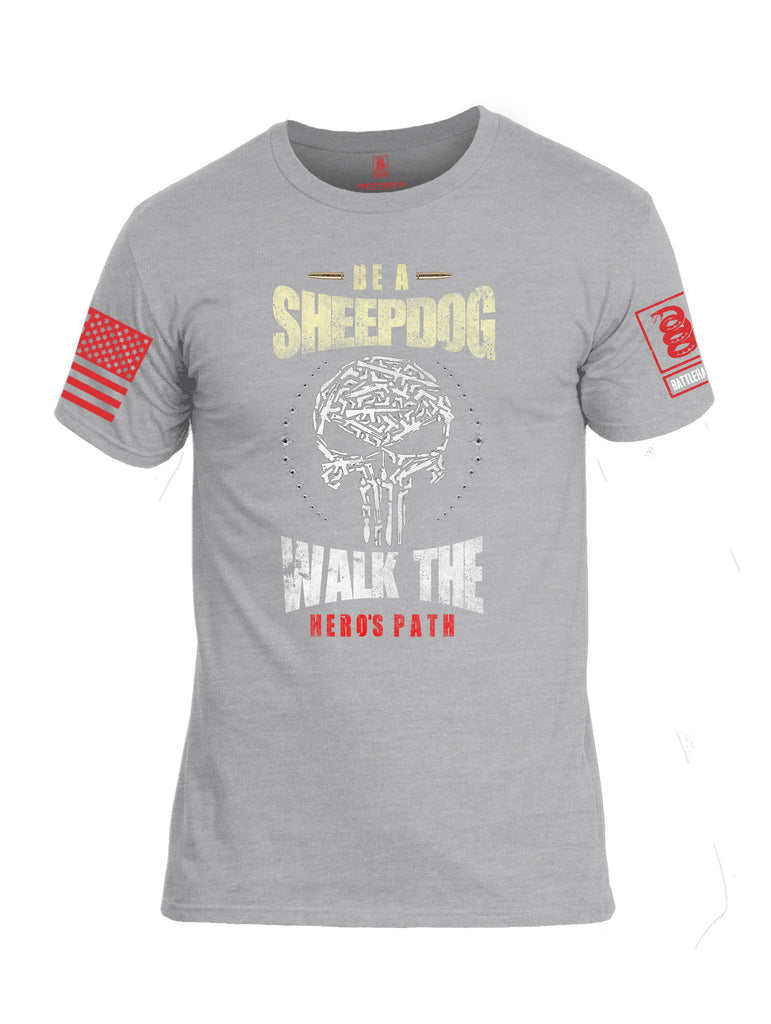 Battleraddle Be A Sheepdog Walk The Hero's Path Red Sleeve Print Mens Cotton Crew Neck T Shirt - Battleraddle® LLC