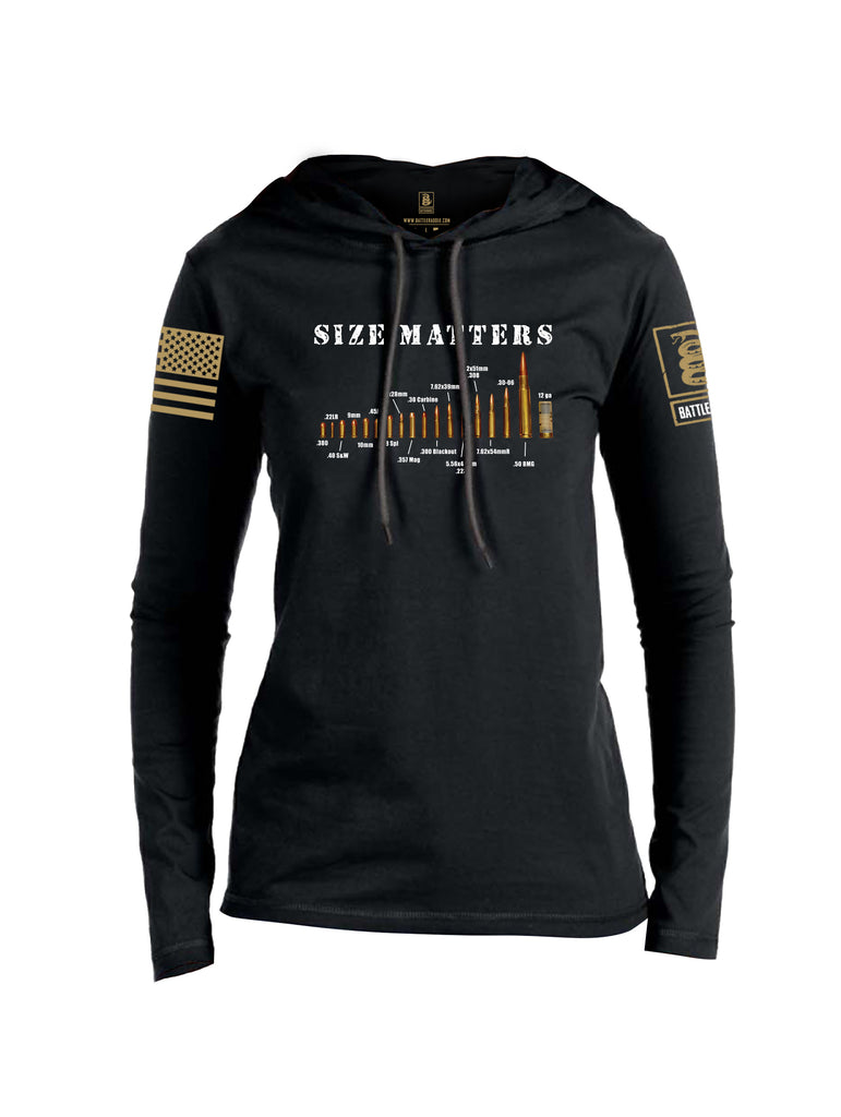 Battleraddle Size Matters Brass Sleeve Print Womens Thin Cotton Lightweight Hoodie