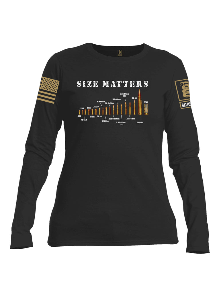 Battleraddle Size Matters Brass Sleeve Print Womens Cotton Long Sleeve Crew Neck T Shirt
