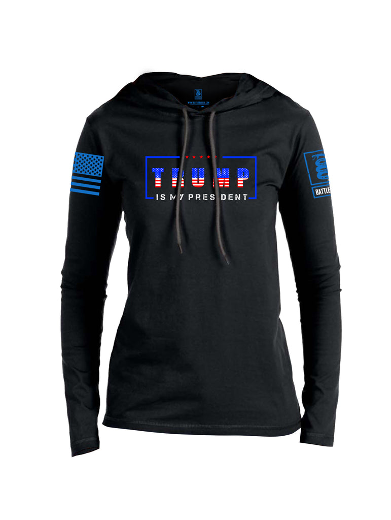 Battleraddle Trump Is My President Blue Sleeve Print Womens Thin Cotton Lightweight Hoodie