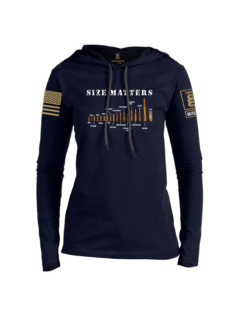 Battleraddle Size Matters Brass Sleeve Print Womens Thin Cotton Lightweight Hoodie