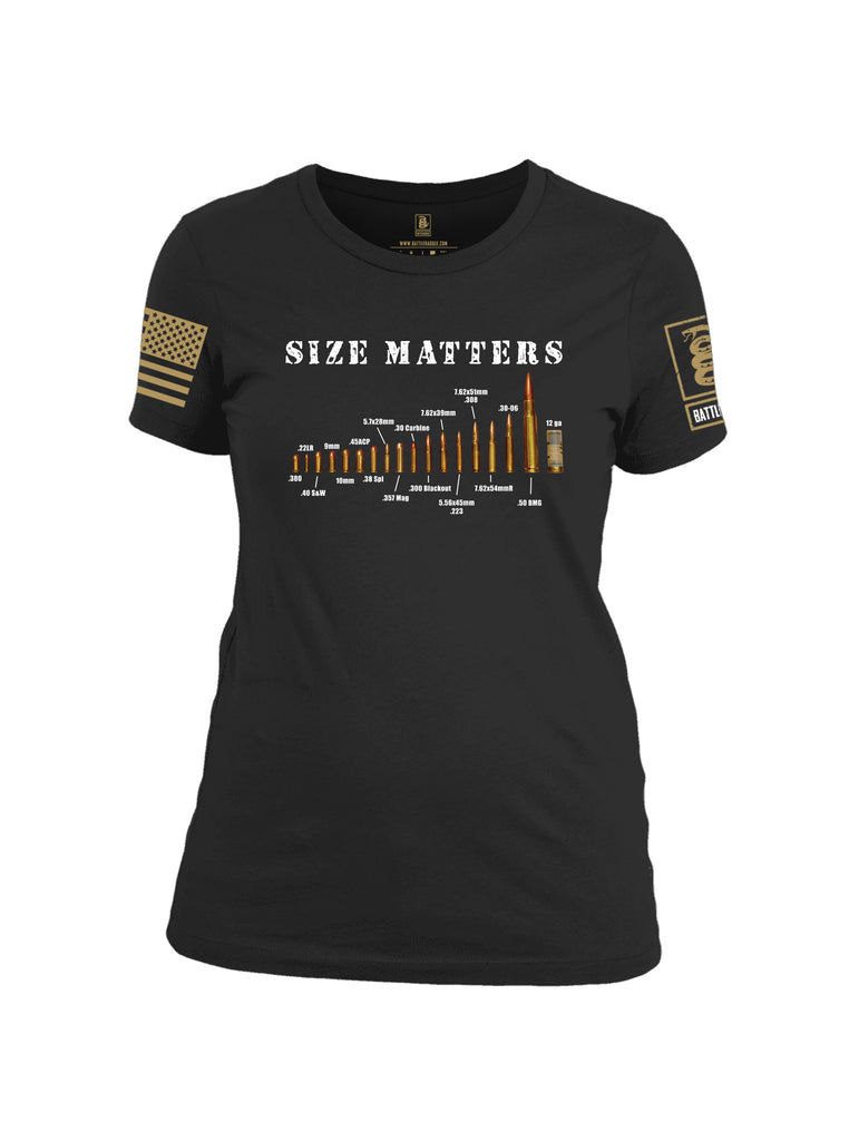 Battleraddle Size Matters Brass Sleeve Print Womens Cotton Crew Neck T Shirt