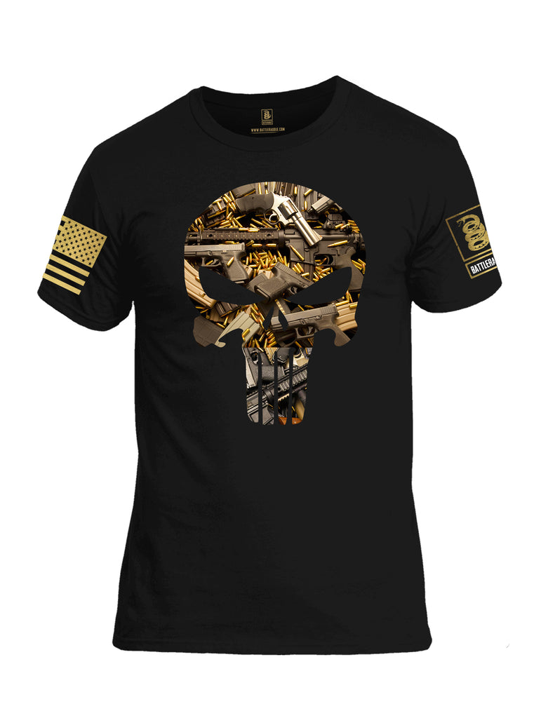 Battleraddle Skull And Guns Punisher Brass Sleeve Print Mens Cotton Crew Neck T Shirt