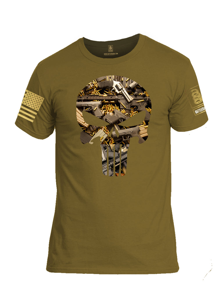 Battleraddle Skull And Guns Punisher Brass Sleeve Print Mens Cotton Crew Neck T Shirt