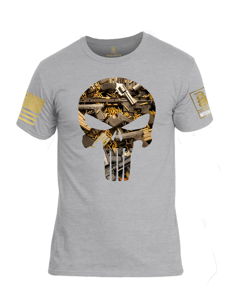 Battleraddle Skull And Guns Punisher Brass Sleeve Print Mens Cotton Crew Neck T Shirt